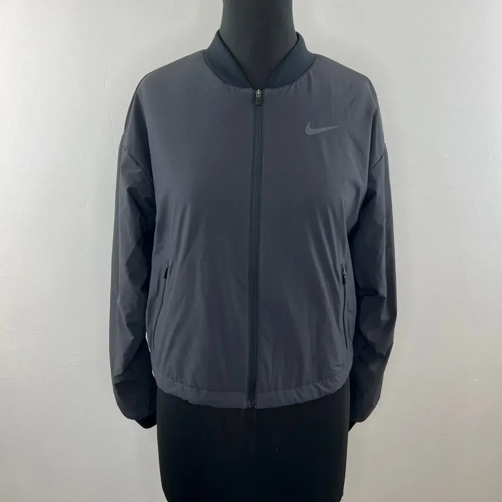 NIKE AeroLayer Gray Black M Training Bomber Jacket Nylon Long Sleeve Full Zip